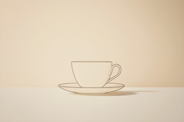 Elegant Minimalist Illustration of Thin-Lined Coffee Cup and Saucer Evoking Calm Simplicity and Sophisticated Design