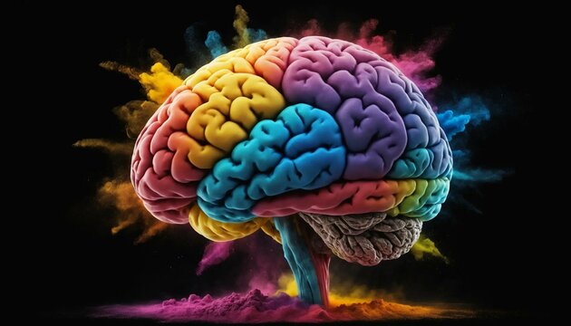 Colorful brain exploding with creativity and ideas.  A vibrant representation of human thought and imagination.