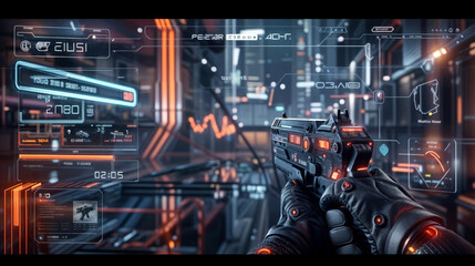 A futuristic action packed videogame featuring advanced targeting systems and vibrant visuals