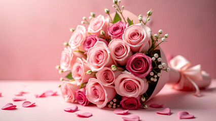 Valentine's Day Flower Bouquet with Roses in Soft Ambient Light