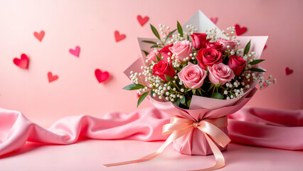 Valentine's Day Flower Bouquet with Roses in Soft Ambient Light