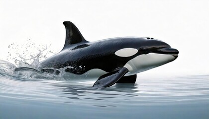 Obraz premium Orcas swimming gracefully in calm waters, white isolate background. 