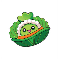 Cartoon Sushi Character on Green Vegetables Vector Art
