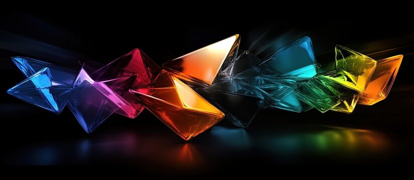 Colorful, luminous crystal shards on a dark background.