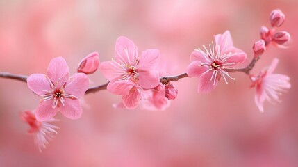 Naklejka premium Delicate Pink Blossoms on a Branch in Spring