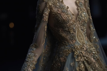 Obraz premium Intricately Designed Gold Embellished Dress in Low Light