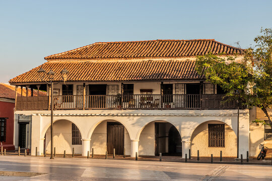 Preserved colonial building on Plaza Alfonso Lopez square in Valledupar, Colombia