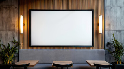 Blank billboard frame in modern coffee shop