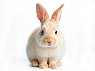 Obraz premium Close-up of a well-groomed, light beige rabbit with alert eyes, clean background - Generative AI