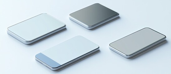 Four blank rectangular metal boxes on white background.