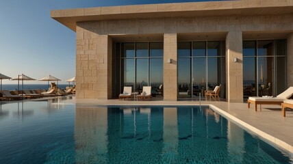 Obraz premium Luxury resort infinity pool with ocean view.