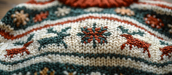 Fototapeta premium close up of Knitted cozy autumn winter christmas sweater