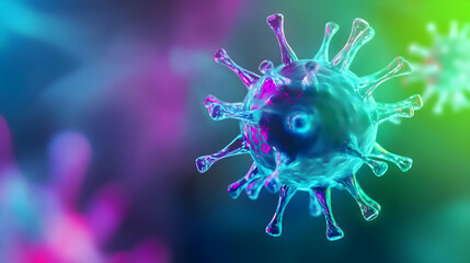 A colorful, abstract design vividly showcases a striking virus visualization