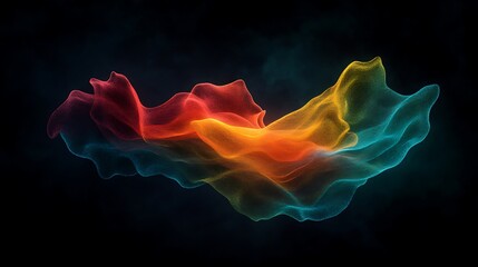 Obraz premium dynamic abstract shape glowing in red, yellow, and green over a dark grainy noise texture 