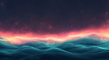 glowing teal waves with subtle pink and orange gradients on a dark grainy background for a banner design 