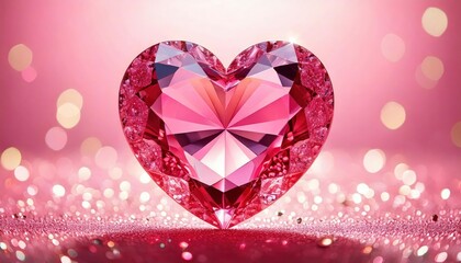 Shimmering Pink Heart Shaped Gemstone on Soft Pink Background 