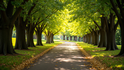 Obraz premium Shady Path with Trees and Soft Sunshine