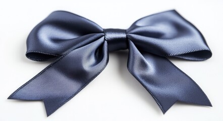 Sleek Navy Blue Gift Ribbon Bow on Clean White Backdrop for Special Occasions and Celebrations