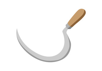 Guadaña de metal con mango de madera