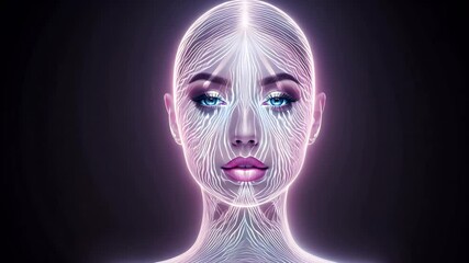 face glowing lines s transforming woman transformation beauty abstract futuristic technology innovation creativity artistic glowing line portrait female face digital art woman enhance make-up - Powered by Adobe