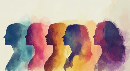 Celebrating Women's Legacy: Watercolor Silhouette Illustration for Women's History Month Banner