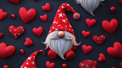 Valentines day gnome seamless background