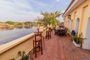 Terrace of the Plaza de Mercado building in Santa Cruz de Mompox, Colombia