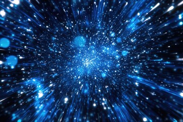 Vibrant Blue Burst: An Abstract Light Background with Starry Beams and Bright Blurs