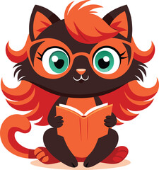 Cute cat celebrate the day of international education day by reading book art illustration