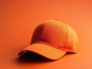 Fototapeta premium Vibrant Orange Cap on Clean Canvas: A Stylish Blank Hat for Trendy Clothing Development