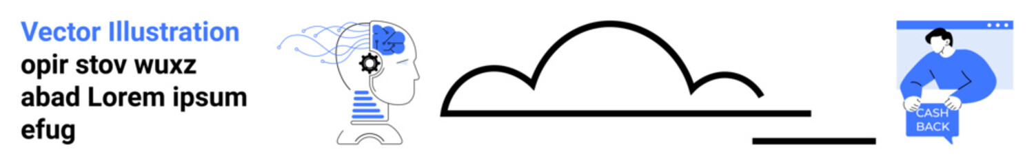Human head with circuitry, gears, and a cloud representing technology and learning. Ideal for tech blogs, online courses, AI, cloud computing, mental health, innovation, education. Landing page