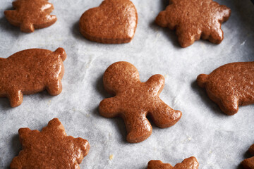 Freshly baked homemade gingerbread Christmas cookies
