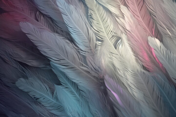 Obraz premium Soft pastel feathers illuminated with radiant light in an ethereal artistic display