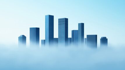 city skyline emerging from dense cloud cover