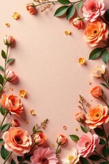 Whimsical peach-colored floral wall with organic textures and natural elements, natural, wall, flower power