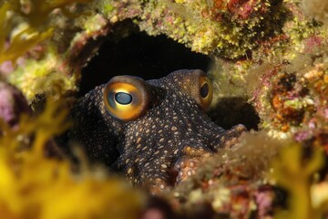 Elegant Octopus in its Natural Habitat: A Glimpse of Marine Life in Tropical Atlantic Waters