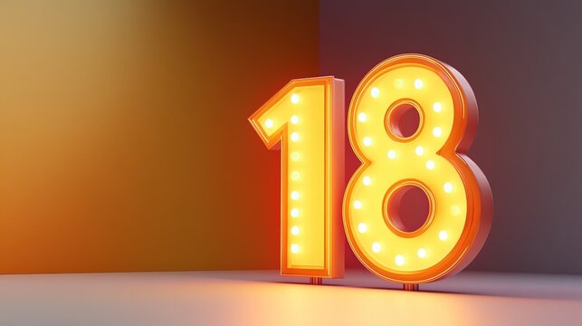 Glowing number 18 sign on a stage.