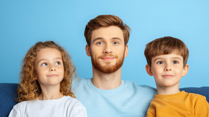 family enjoying time tog er, smiling on couch