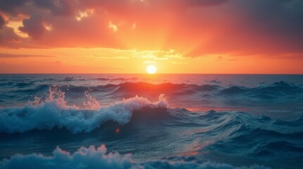 Fototapeta premium Sunset Over The Sea Wave Gradient Effect