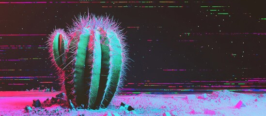 Glitch art cactus in a surreal, distorted desert landscape.