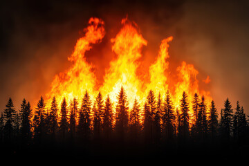 Fototapeta premium raging wildfire consumes dense forest, creating chaos
