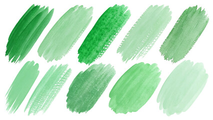 Green watercolor swatches, textured brush strokes, artistic background elements, vibrant color palette, nature-inspired design.