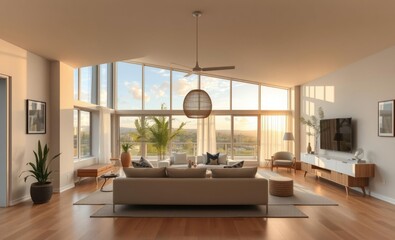 Modern interior japandi style design livingroom lighting and sunny scandinavian apartment Japandi interior design interior design japandi style modern