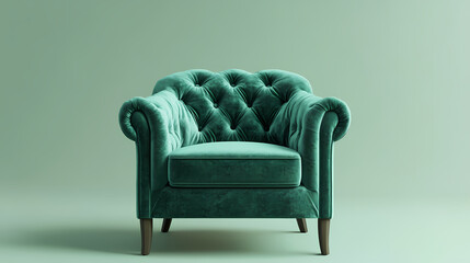 Modern royal green color chair with velour texture. Velour. Illustration