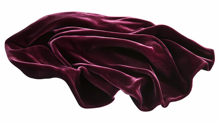 Rich velvet fabric in deep burgundy, flowing in mid-air, isolated on a clean white background. Velour. Illustration