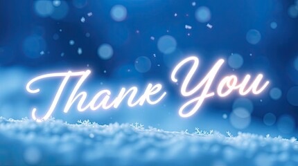 Glowing Thank You text stands out against a soft winter landscape, embodying the spirit of appreciation and warmth during the chilly season