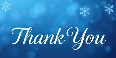 A vibrant thank you banner displays a heartfelt message against a winter-themed blue backdrop with delicate snowflakes, ideal for Thank You Day celebrations