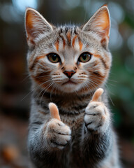 Obraz premium a cat making a thumbs up sign