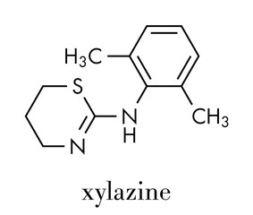 Xylazine veterinary drug molecule. Skeletal formula.