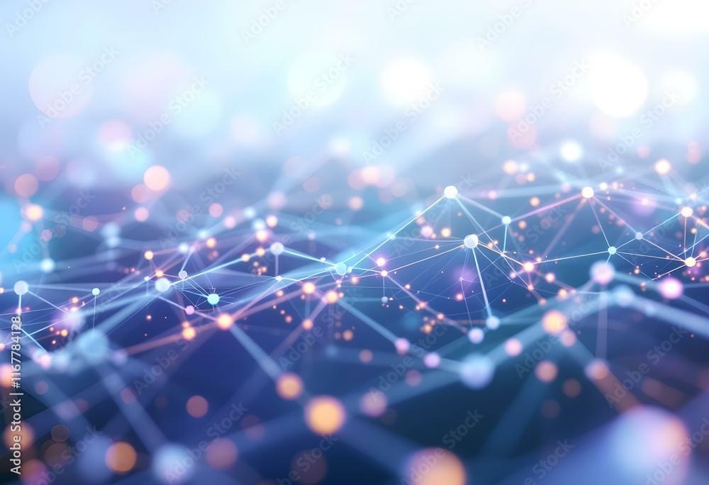 Poster digital network connection lines with glowing dots on blue background. abstract technology visualiza